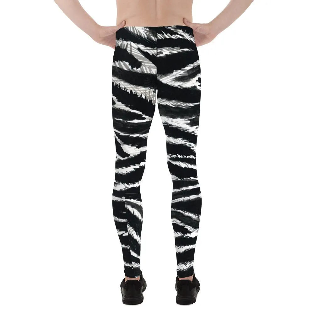 Glam Animal Print Zebra Meggings, Best Black Animal Print Men's Leggings Tights- Made in USA/EU/MX