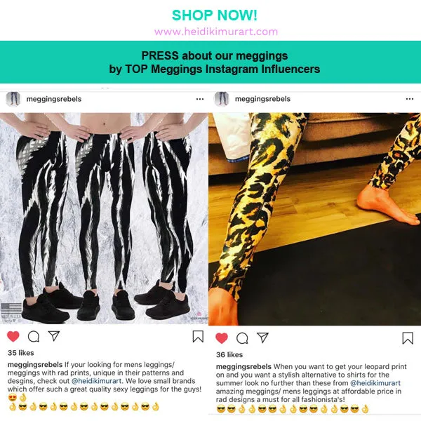 Glam Animal Print Zebra Meggings, Best Black Animal Print Men's Leggings Tights- Made in USA/EU/MX