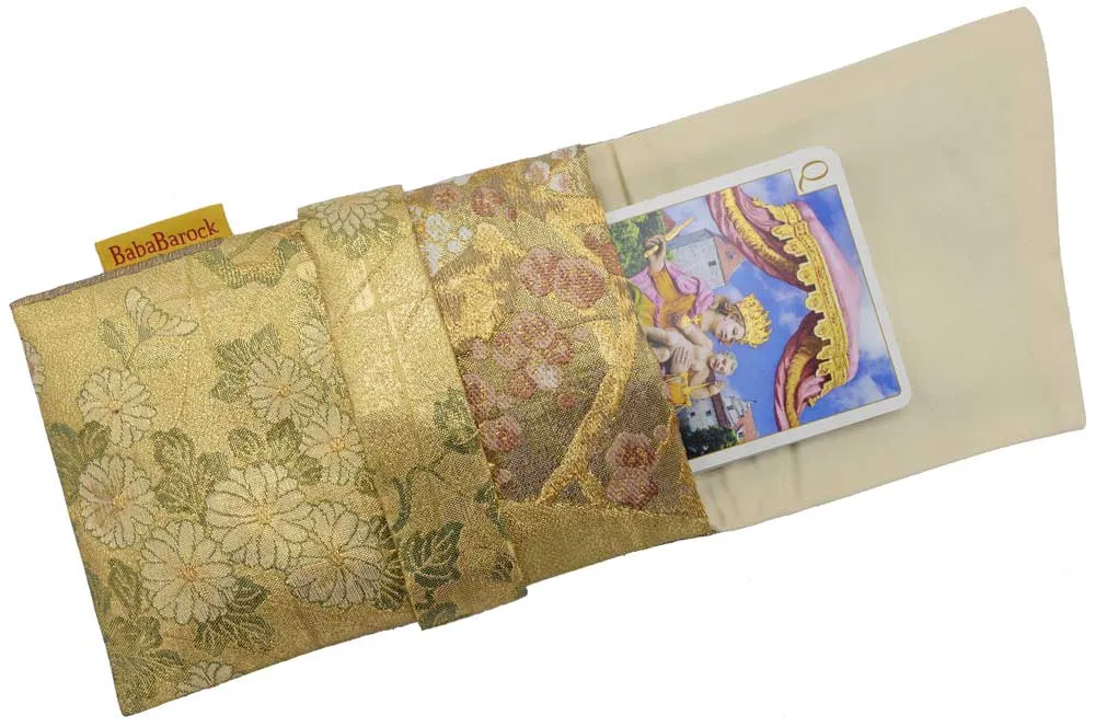 Golden Leaves & Flowers - Japanese vintage silk foldover pouch