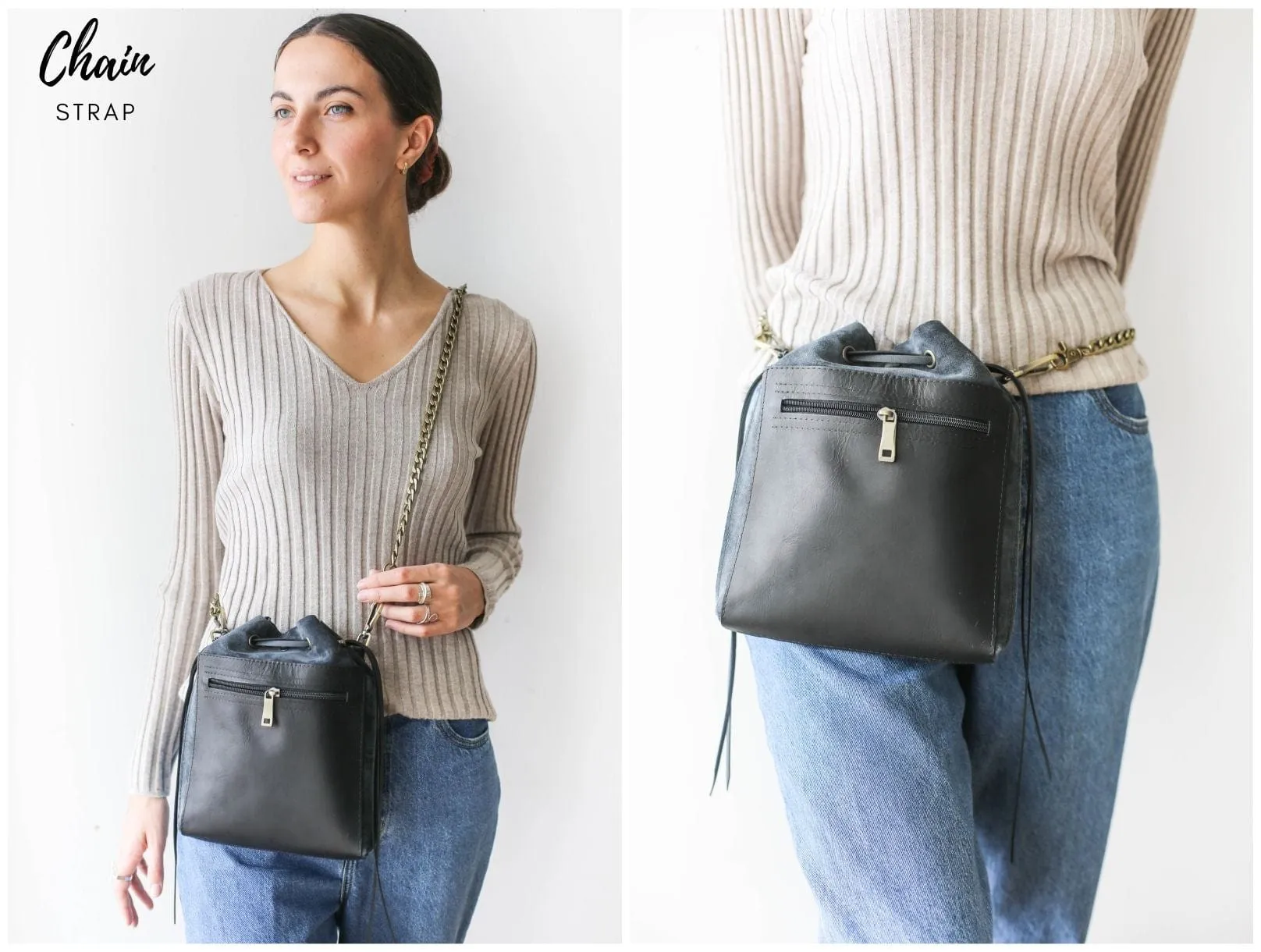 Gray Designer Mini Bag - Mini Leather Backpack