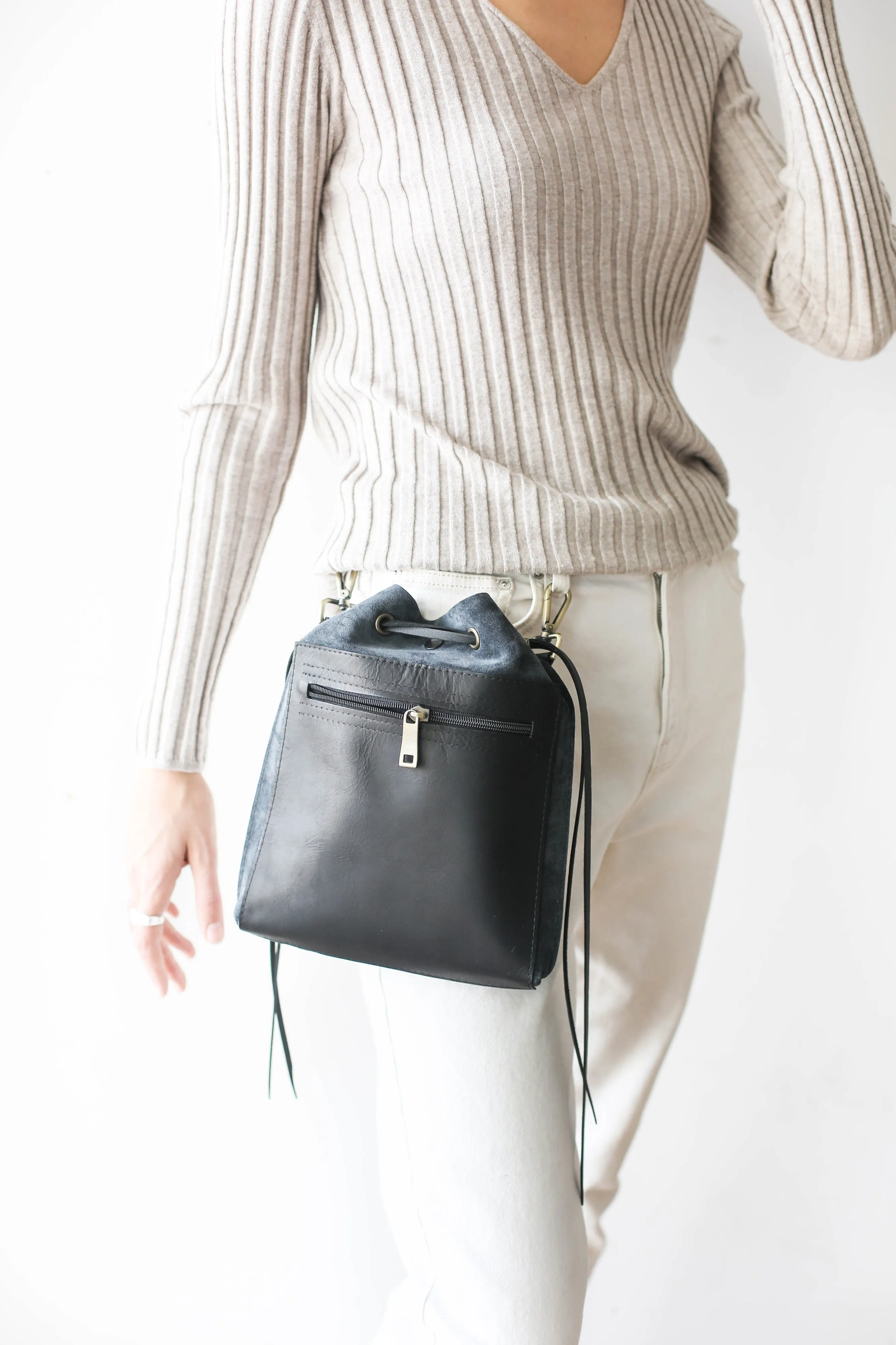 Gray Designer Mini Bag - Mini Leather Backpack