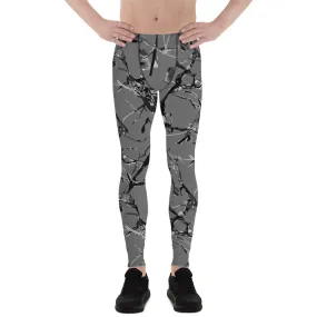 Gray Marble Print Meggings, Premium Compression Men's Running Tights- Made in USA/EU