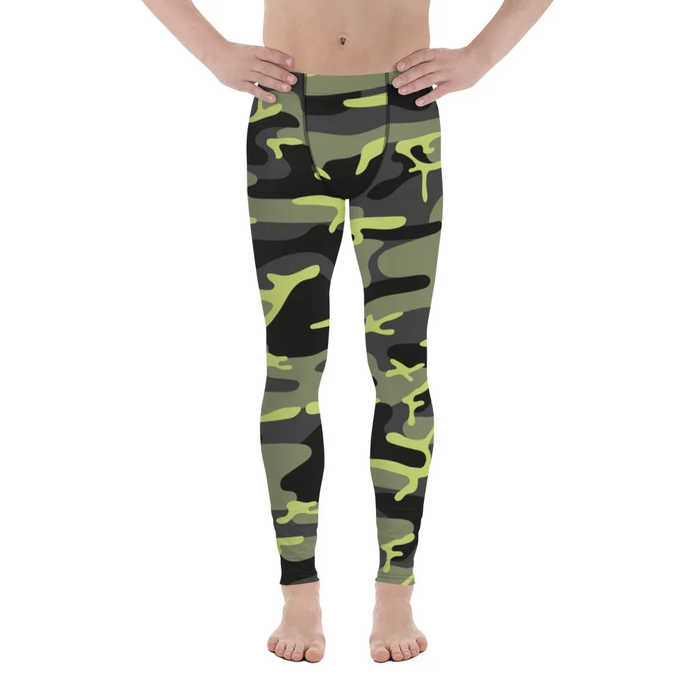 Green Camo Best Men's Leggings, Army Camouflage Premium Quality Meggings Running Tights-Made in USA/EU/MX