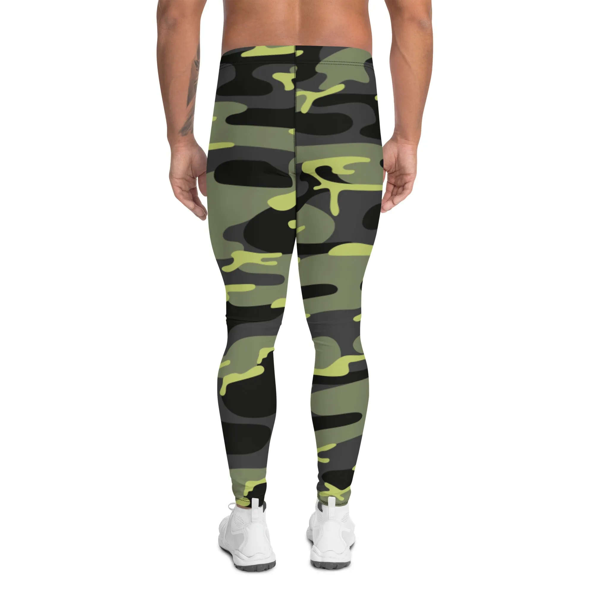 Green Camo Best Men's Leggings, Army Camouflage Premium Quality Meggings Running Tights-Made in USA/EU/MX