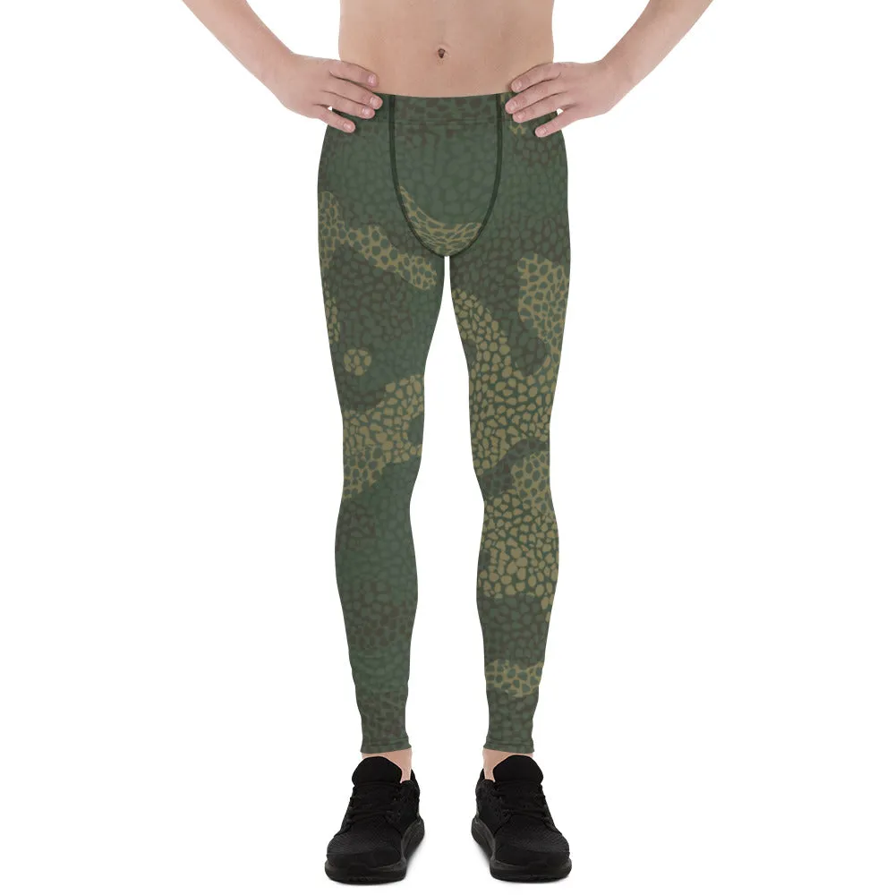 Green Camouflaged Printed Men's Leggings, Camouflaged Military Print Best Designer Men's Leggings - Made in USA/EU/MX