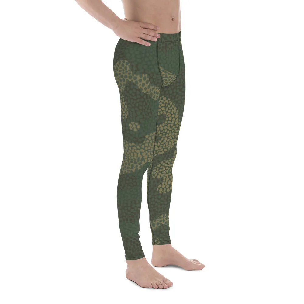 Green Camouflaged Printed Men's Leggings, Camouflaged Military Print Best Designer Men's Leggings - Made in USA/EU/MX