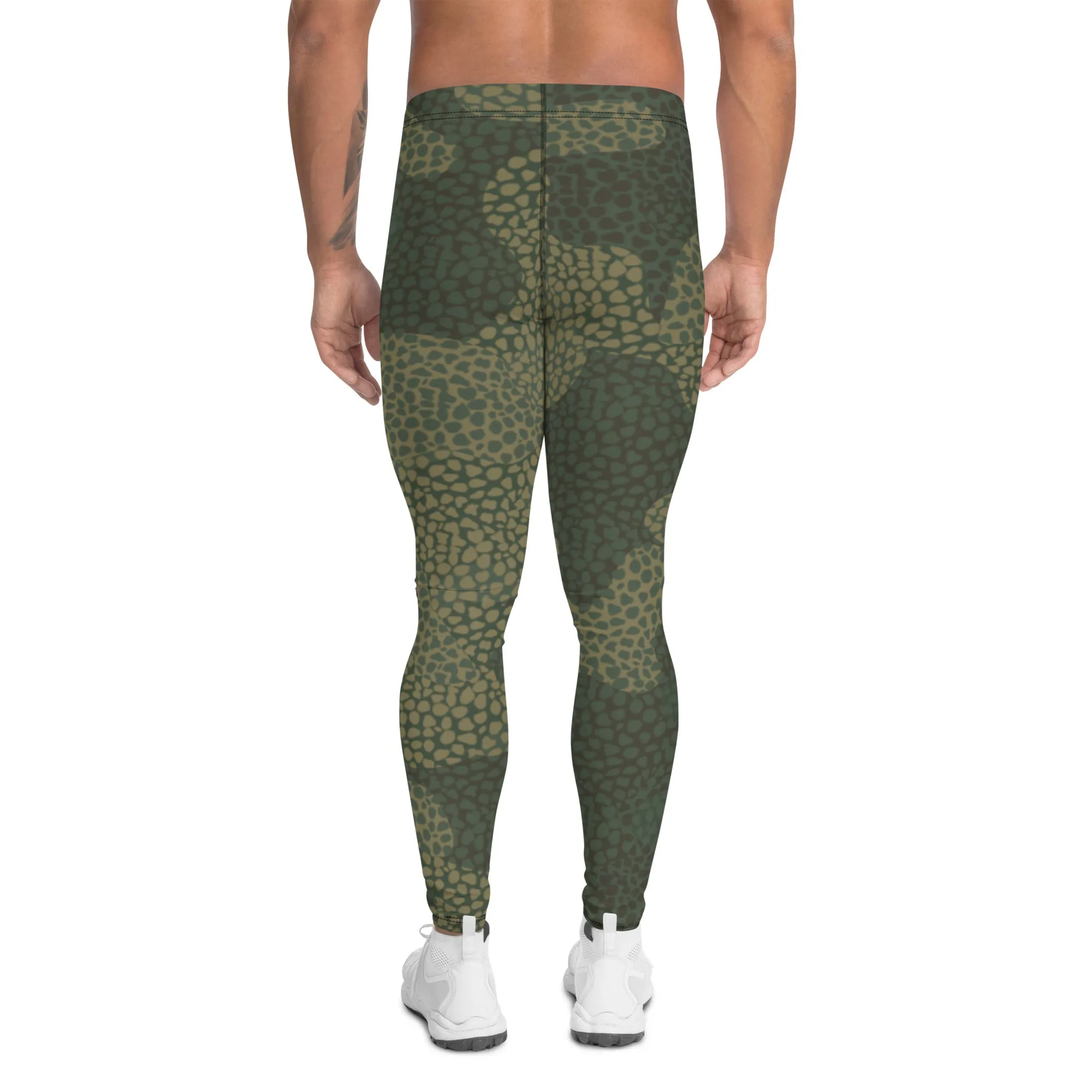 Green Camouflaged Printed Men's Leggings, Camouflaged Military Print Best Designer Men's Leggings - Made in USA/EU/MX