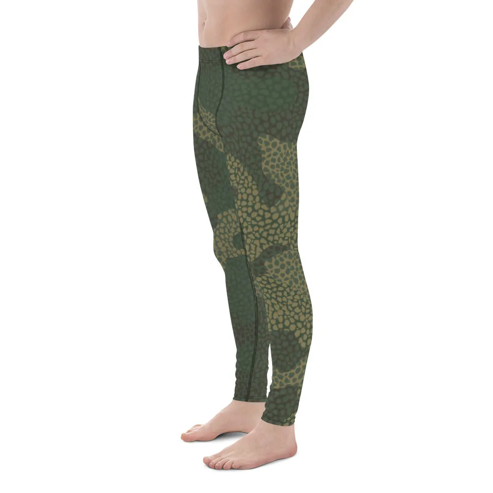 Green Camouflaged Printed Men's Leggings, Camouflaged Military Print Best Designer Men's Leggings - Made in USA/EU/MX