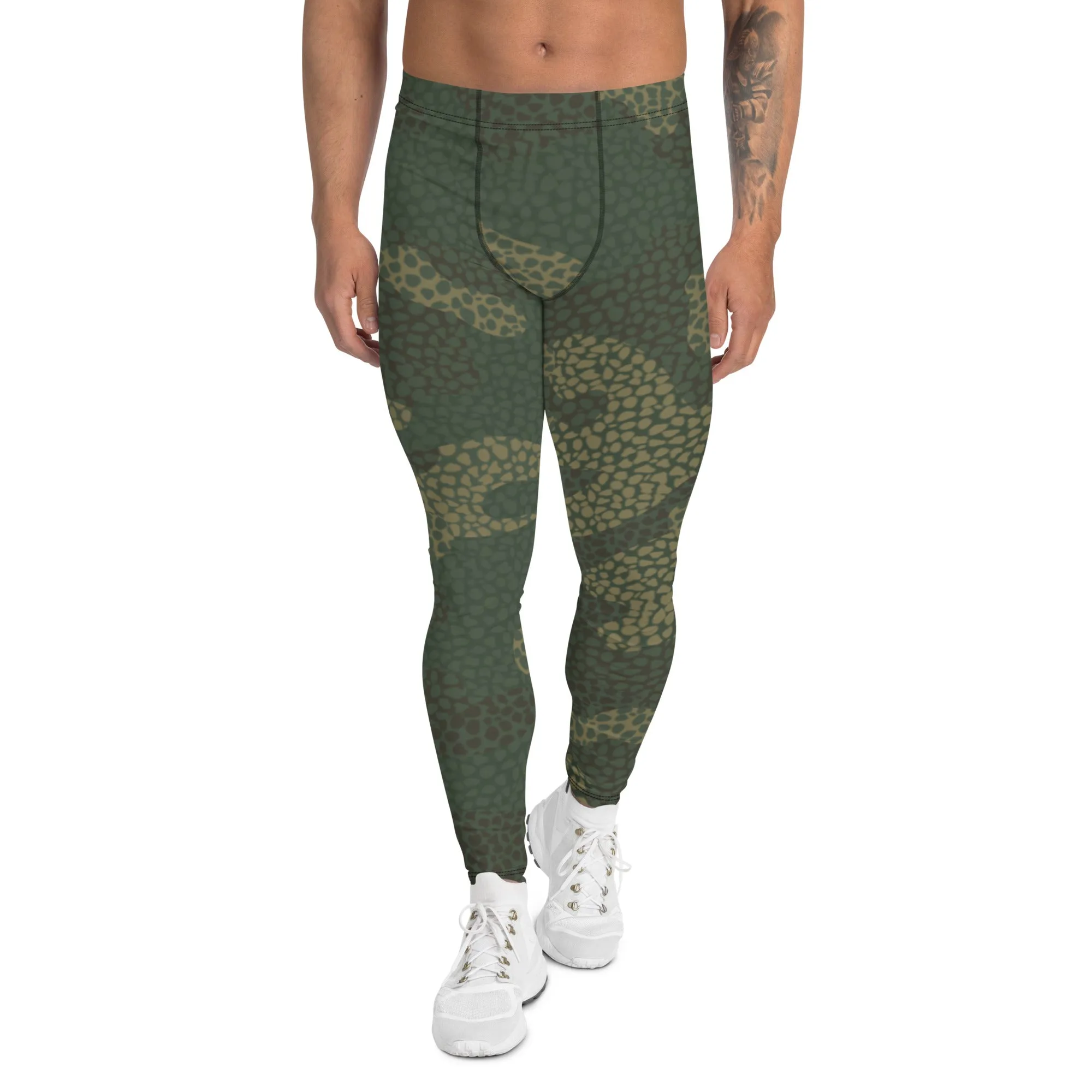 Green Camouflaged Printed Men's Leggings, Camouflaged Military Print Best Designer Men's Leggings - Made in USA/EU/MX