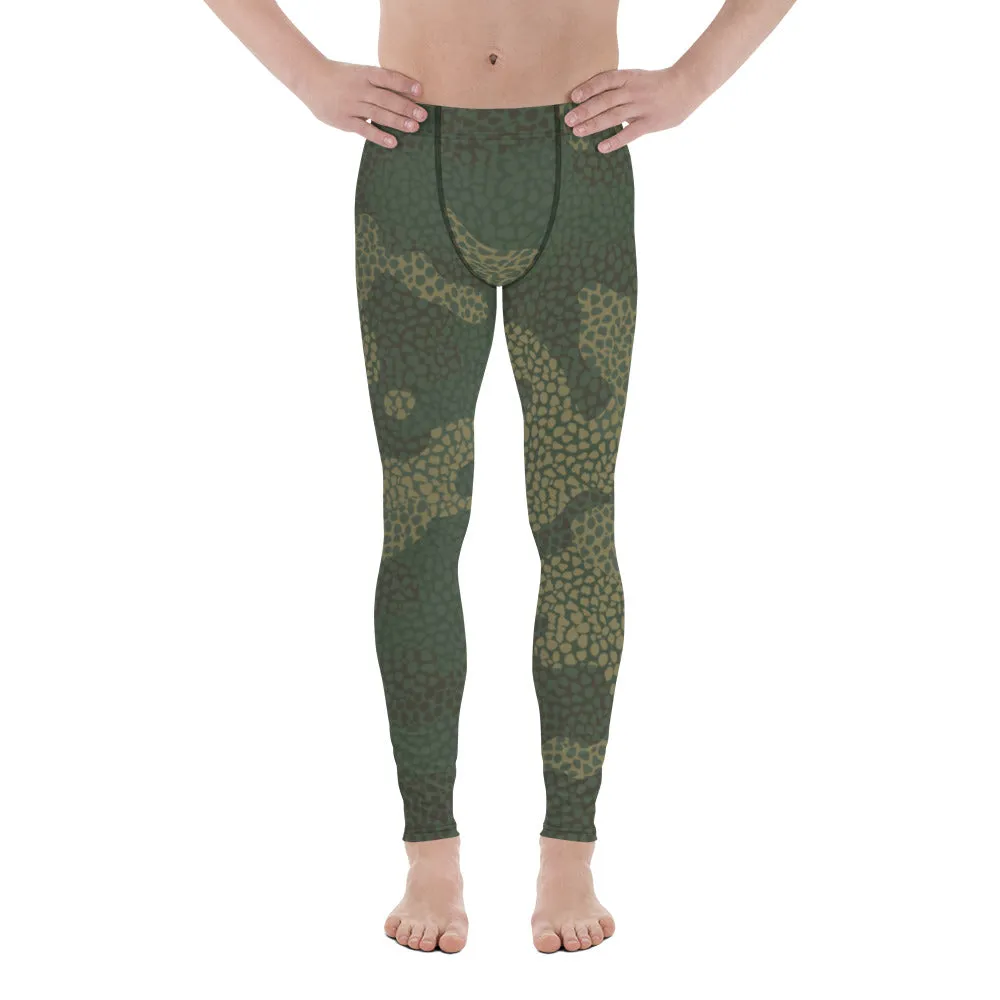 Green Camouflaged Printed Men's Leggings, Camouflaged Military Print Best Designer Men's Leggings - Made in USA/EU/MX