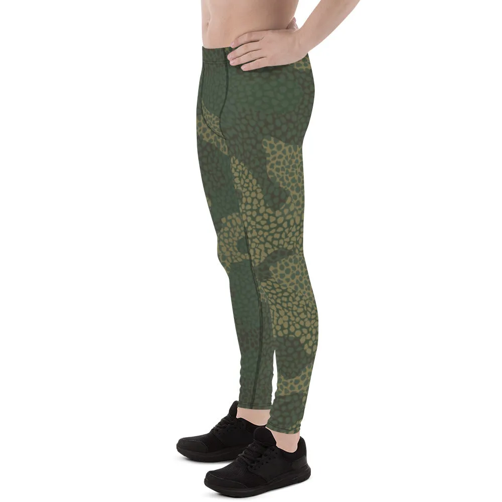 Green Camouflaged Printed Men's Leggings, Camouflaged Military Print Best Designer Men's Leggings - Made in USA/EU/MX