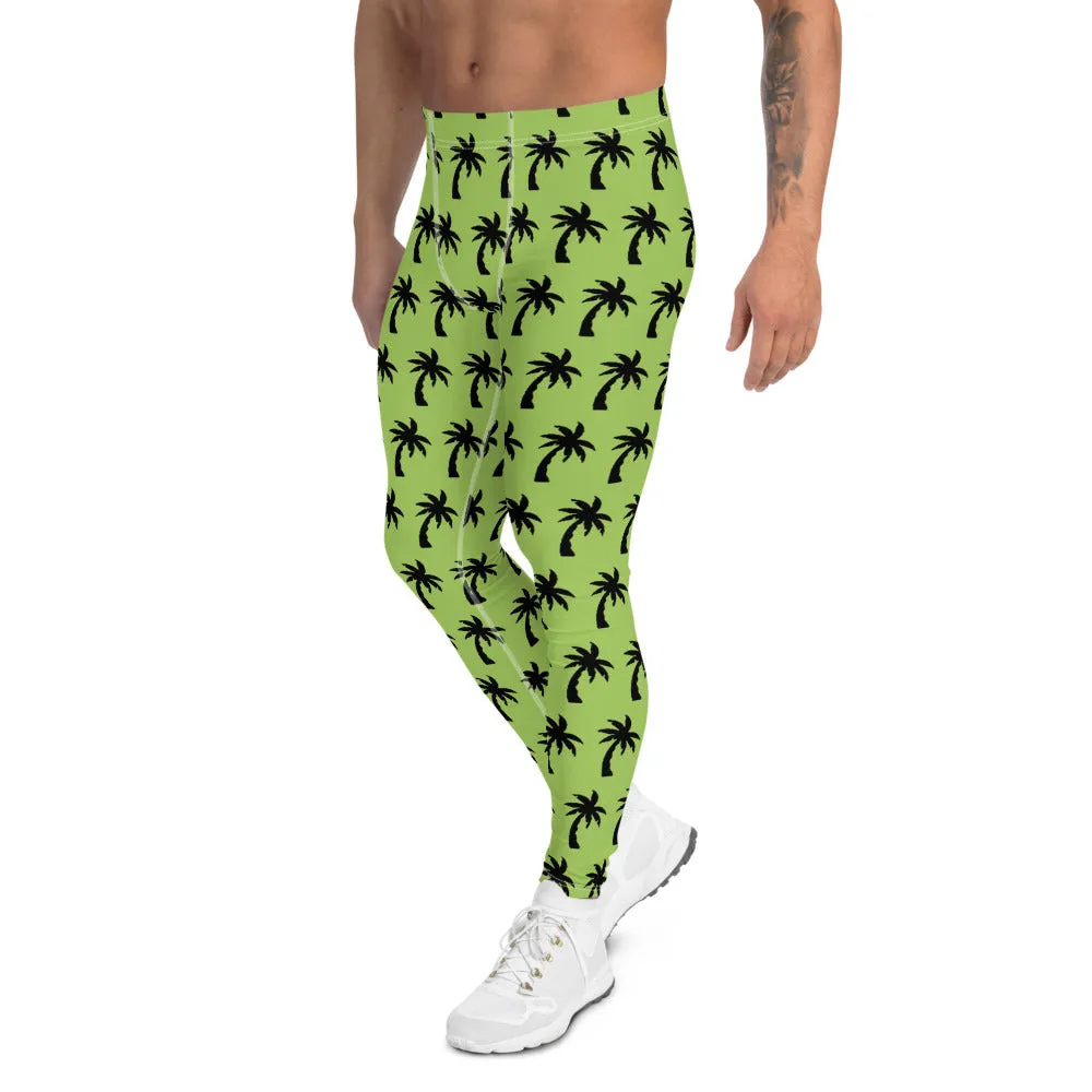 Green Palm Tree Men's Leggings, Tropical Hawaiian Palm Trees Meggings-Made in USA/EU