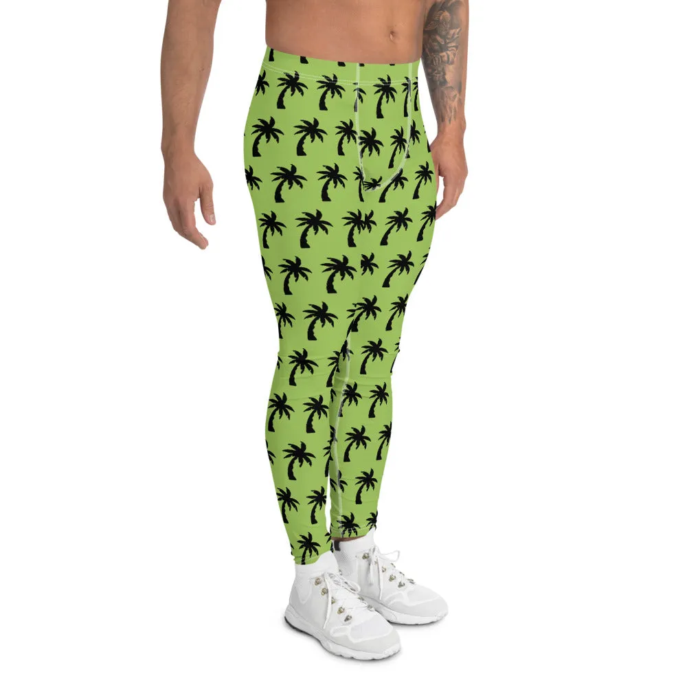 Green Palm Tree Men's Leggings, Tropical Hawaiian Palm Trees Meggings-Made in USA/EU