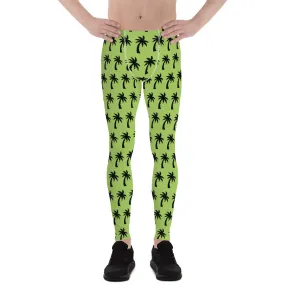 Green Palm Tree Men's Leggings, Tropical Hawaiian Palm Trees Meggings-Made in USA/EU