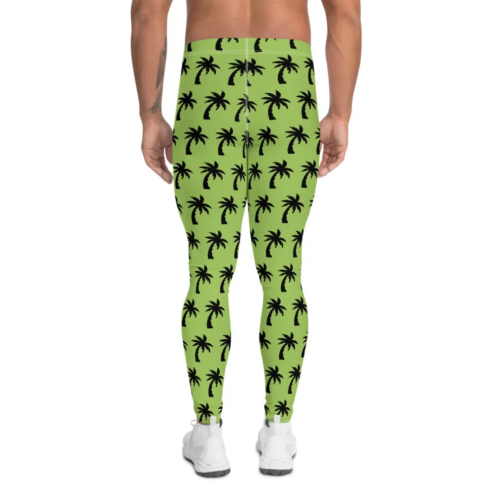 Green Palm Tree Men's Leggings, Tropical Hawaiian Palm Trees Meggings-Made in USA/EU