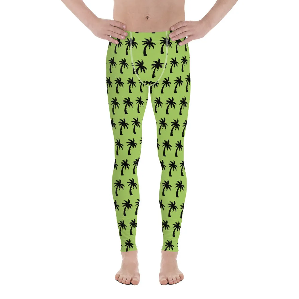 Green Palm Tree Men's Leggings, Tropical Hawaiian Palm Trees Meggings-Made in USA/EU