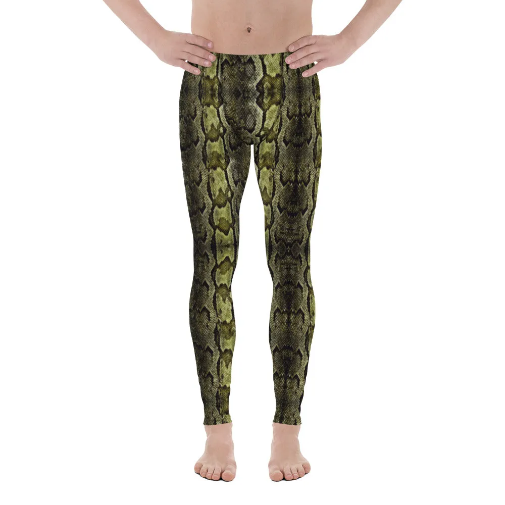 Green Snake Print Men's Leggings, Snake Skin Python Style Meggings Tights For Men - Made in USA/EU