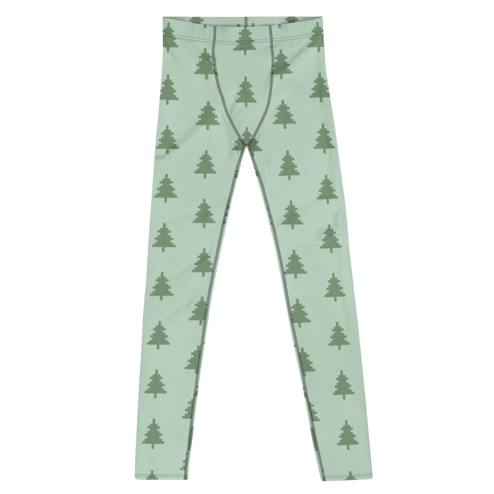 Green Xmas Tree Men's Leggings, Merry Holiday Christmas Meggings Festive Men's Tights-Made in USA/EU/MX