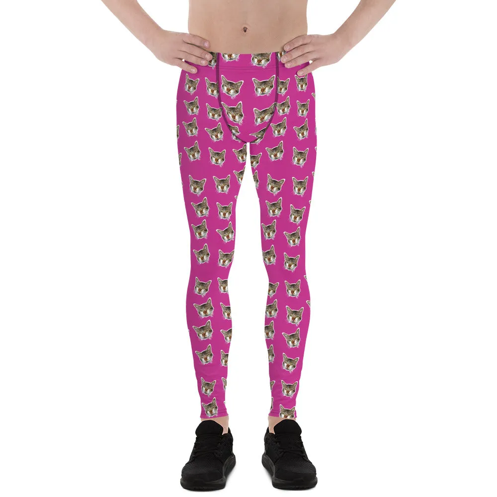 Hot Pink Cat Calico Meggings, Cat Print Men's Leggings Compression Tights - Made in USA/EU