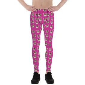 Hot Pink Cat Calico Meggings, Cat Print Men's Leggings Compression Tights - Made in USA/EU