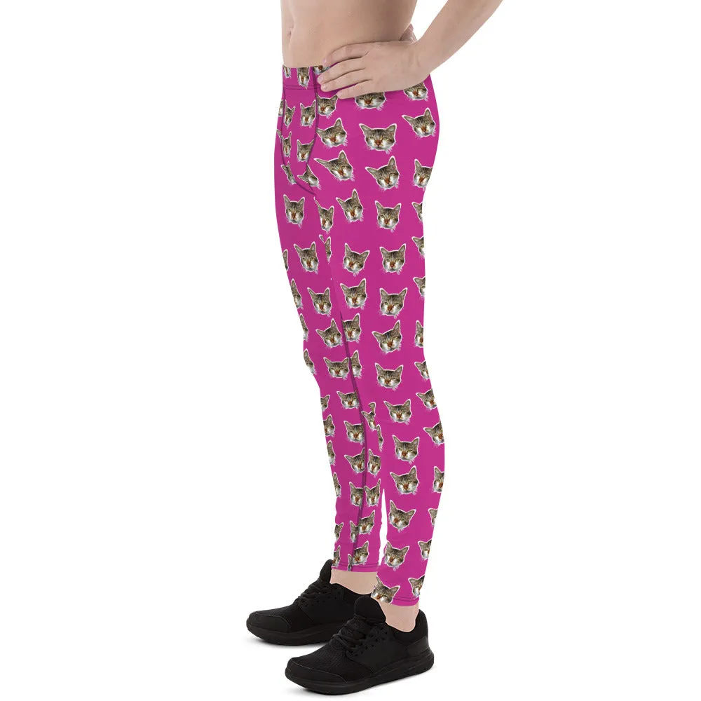 Hot Pink Cat Calico Meggings, Cat Print Men's Leggings Compression Tights - Made in USA/EU