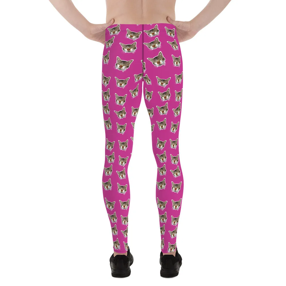 Hot Pink Cat Calico Meggings, Cat Print Men's Leggings Compression Tights - Made in USA/EU