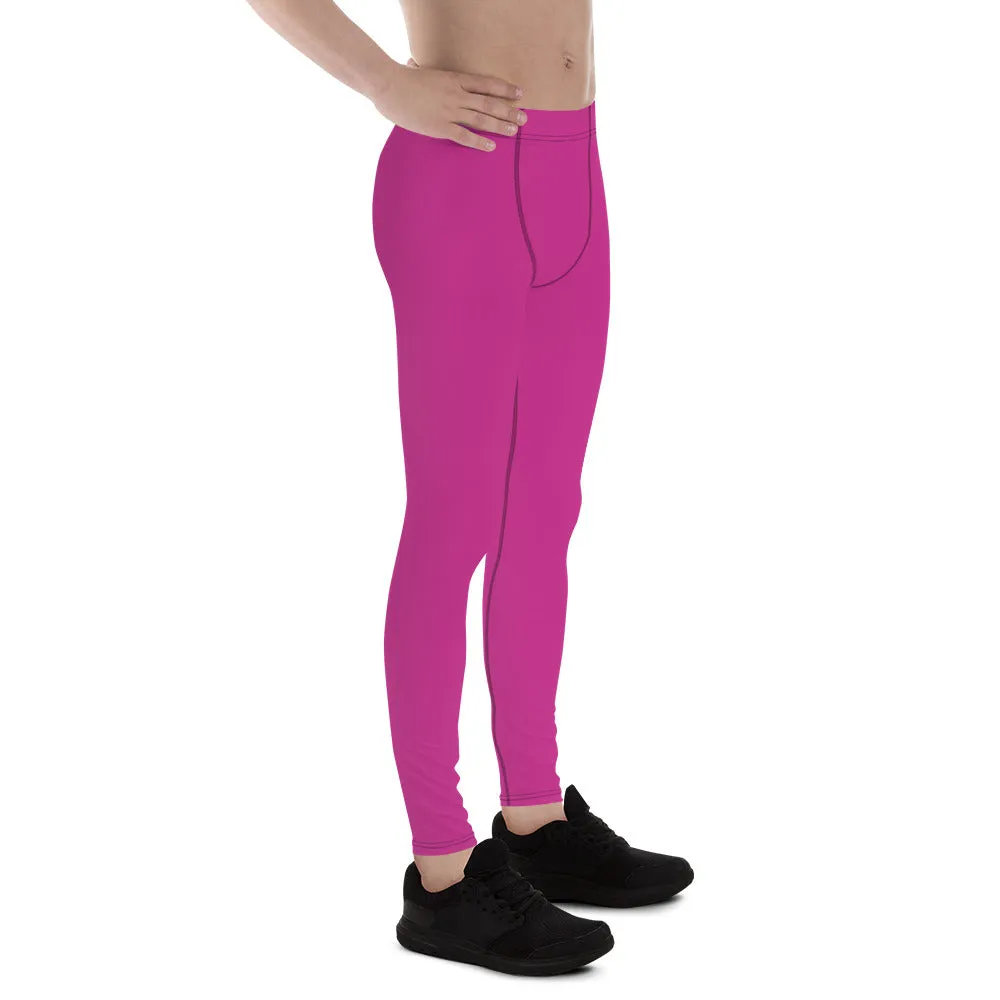 Hot Pink Solid Men's Leggings, Solid Pink Color Men's Tights Compression Pants - Made in USA/EU/MX