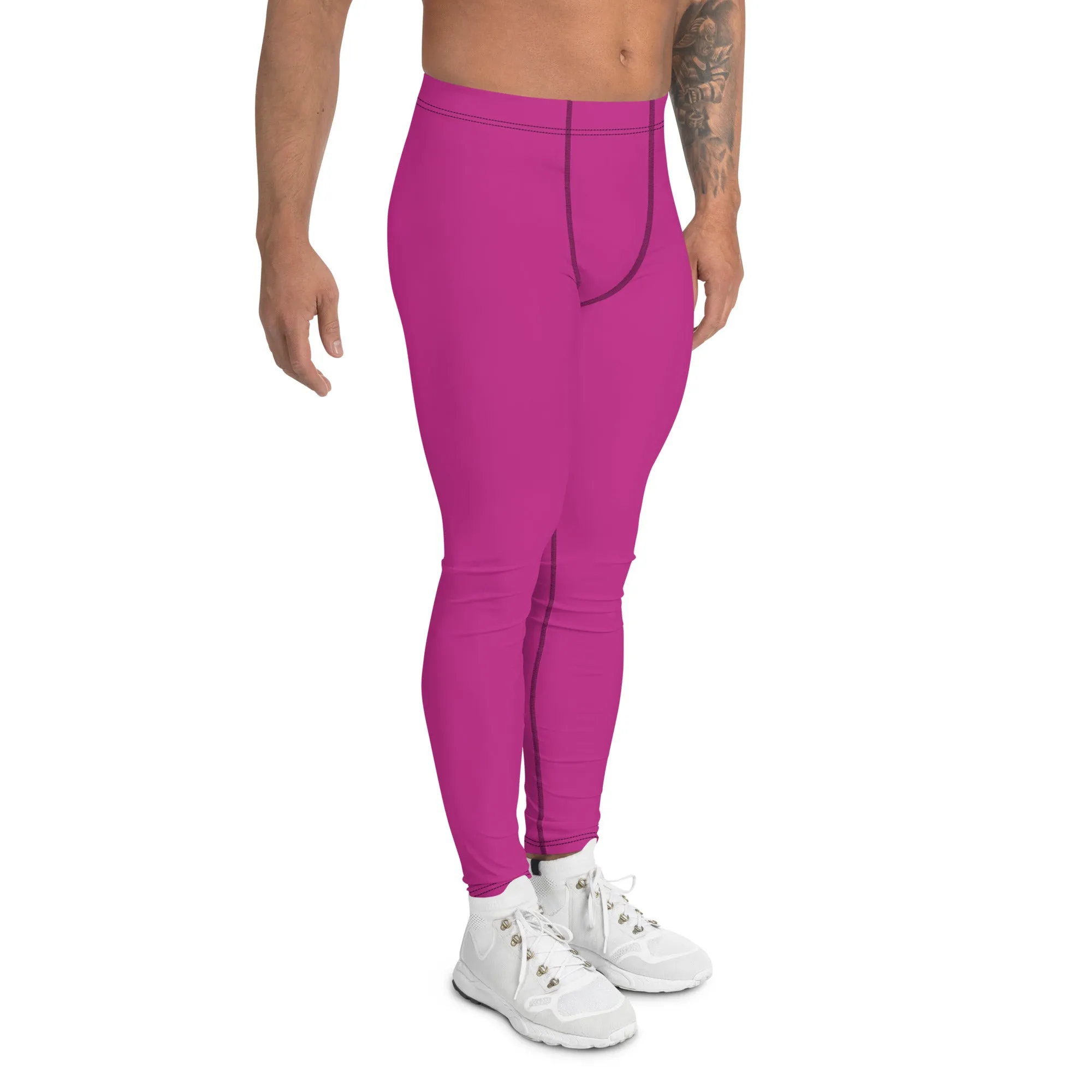 Hot Pink Solid Men's Leggings, Solid Pink Color Men's Tights Compression Pants - Made in USA/EU/MX