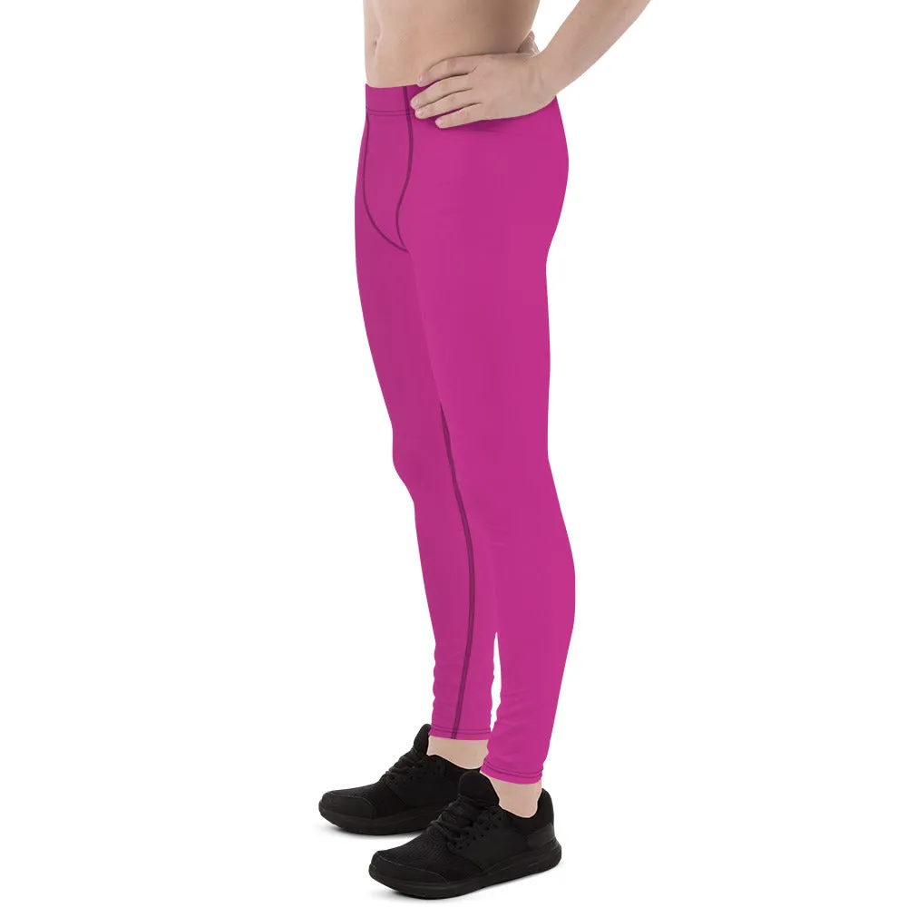 Hot Pink Solid Men's Leggings, Solid Pink Color Men's Tights Compression Pants - Made in USA/EU/MX