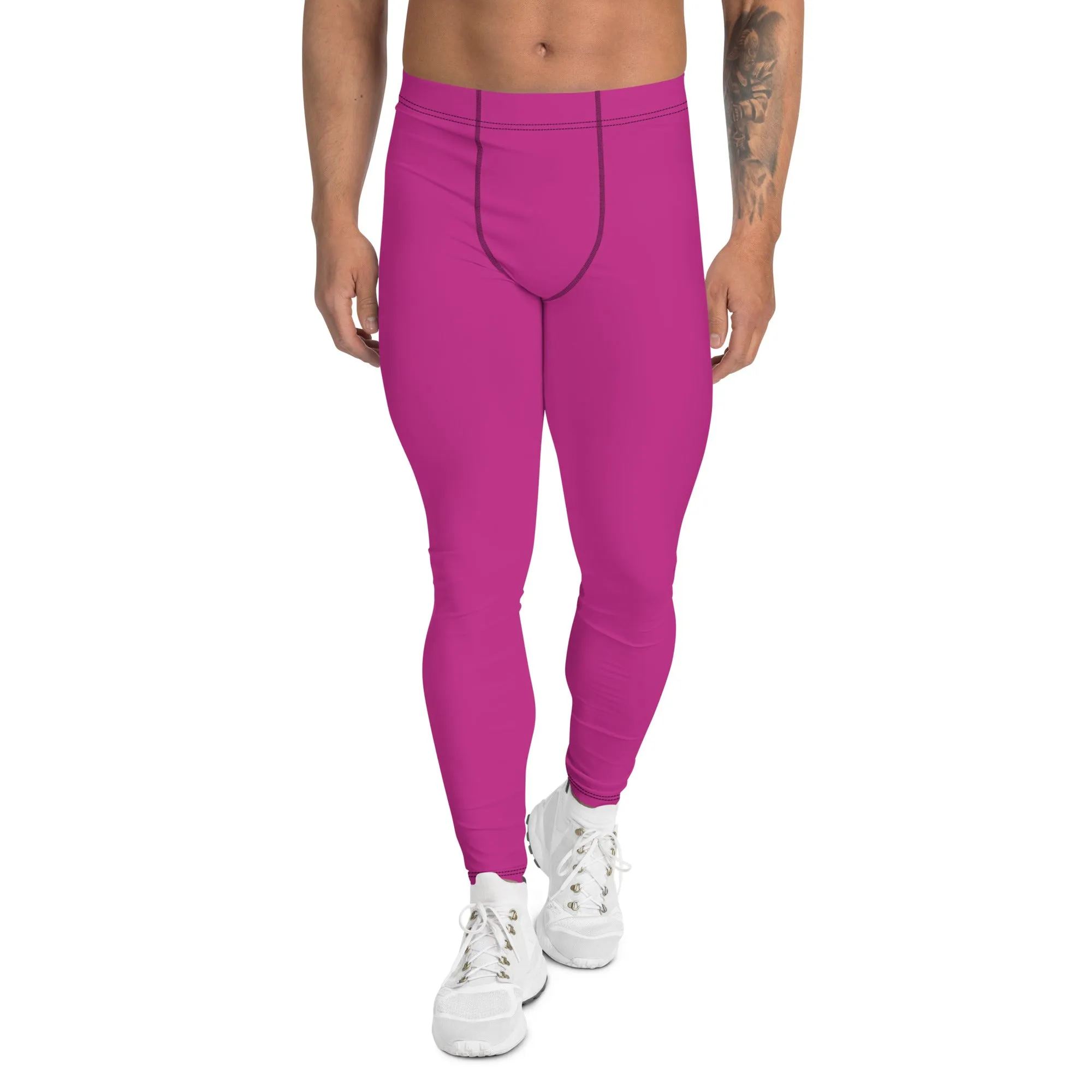 Hot Pink Solid Men's Leggings, Solid Pink Color Men's Tights Compression Pants - Made in USA/EU/MX