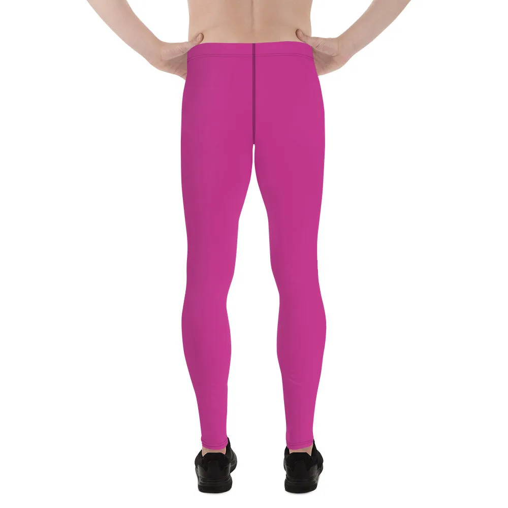 Hot Pink Solid Men's Leggings, Solid Pink Color Men's Tights Compression Pants - Made in USA/EU/MX