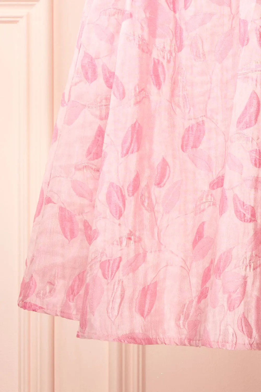 Jessamine | Short Pink Babydoll Dress w/ Leaf Pattern