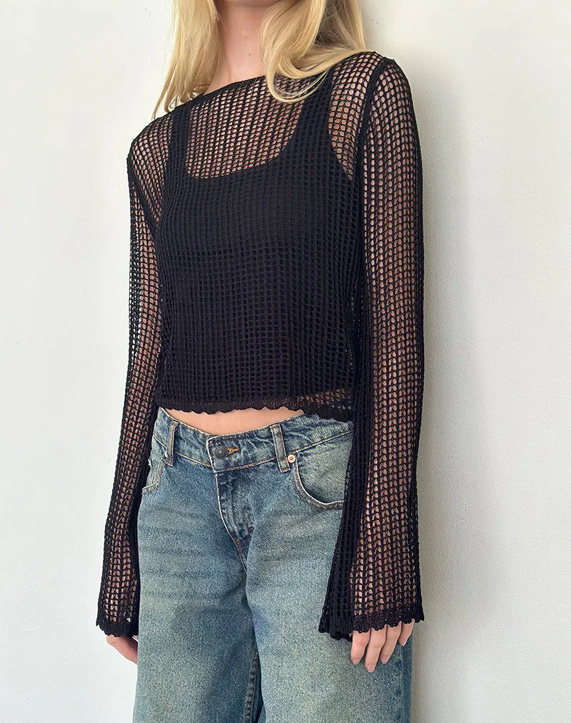 Jessamyn Open Knit Jumper in Black