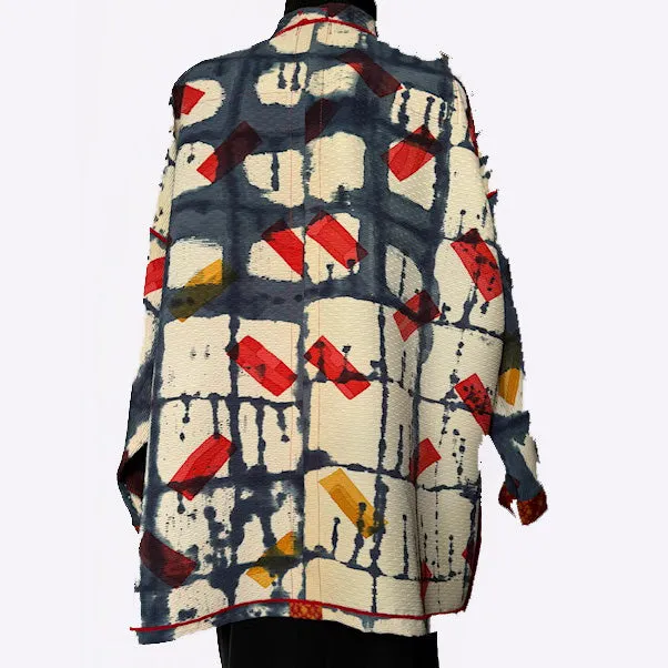 Judith Bird Silk Jacket, Drizzled, Blue/White/Red, L/XL