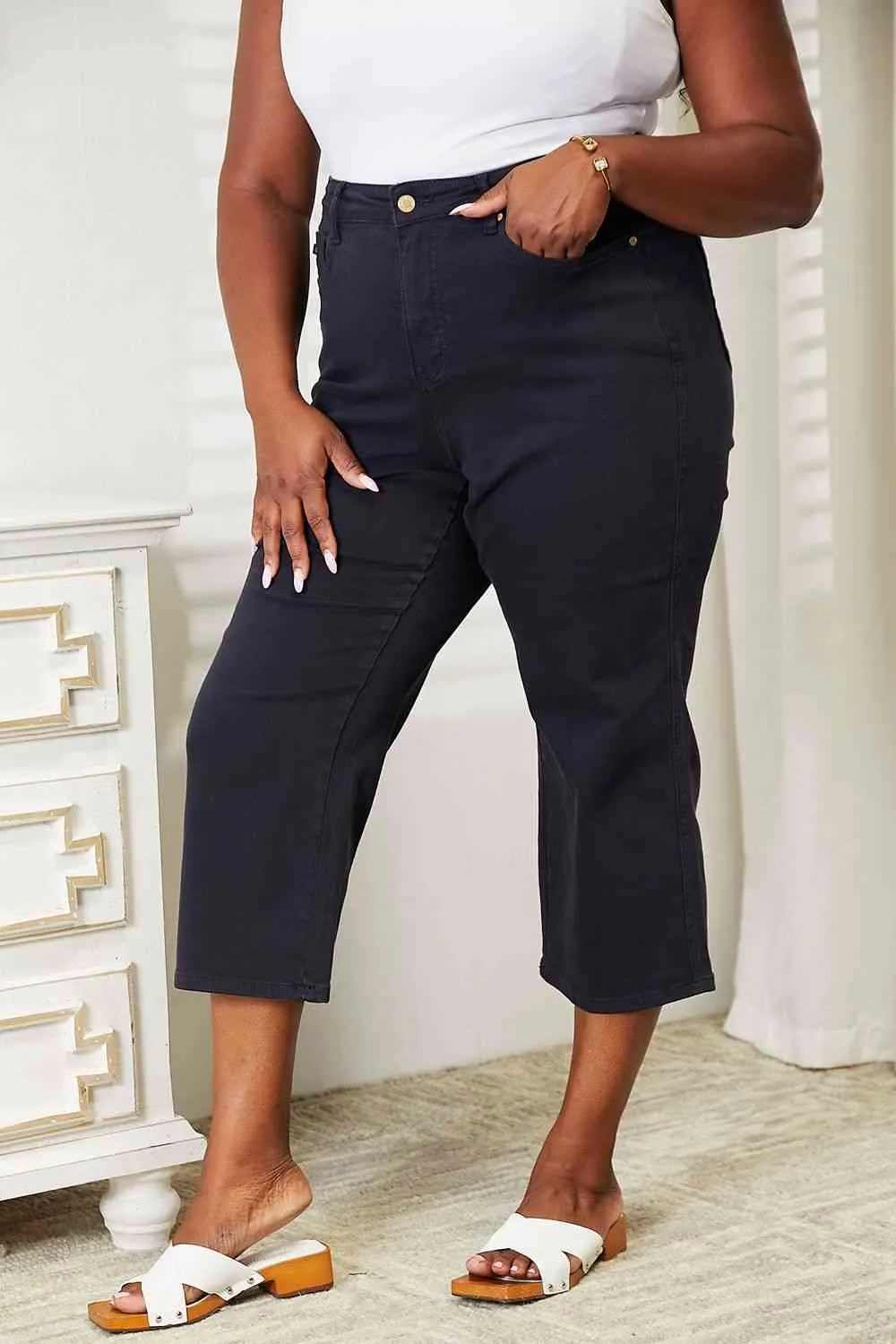 Judy Blue High Waist Tummy Control Wide Cropped Jeans