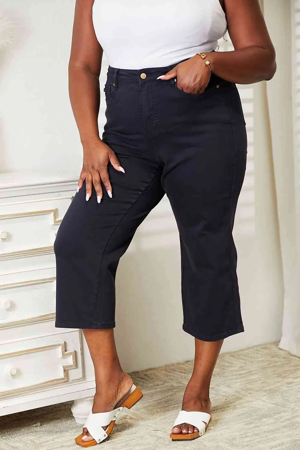 Judy Blue High Waist Tummy Control Wide Cropped Jeans