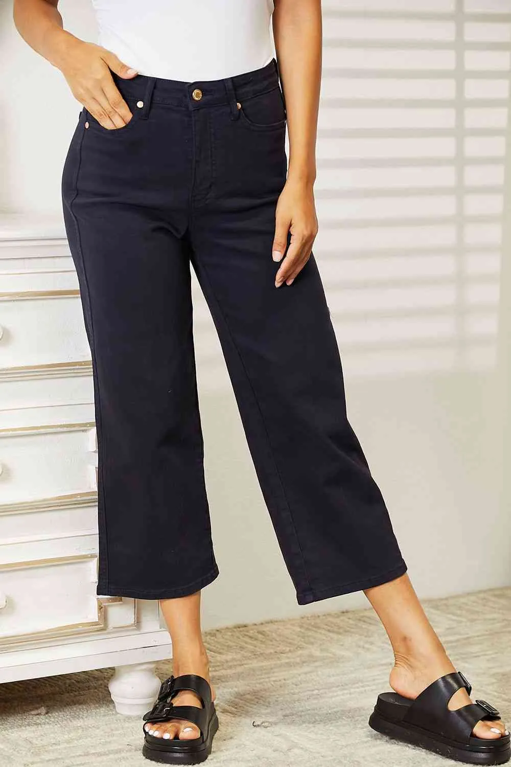 Judy Blue High Waist Tummy Control Wide Cropped Jeans