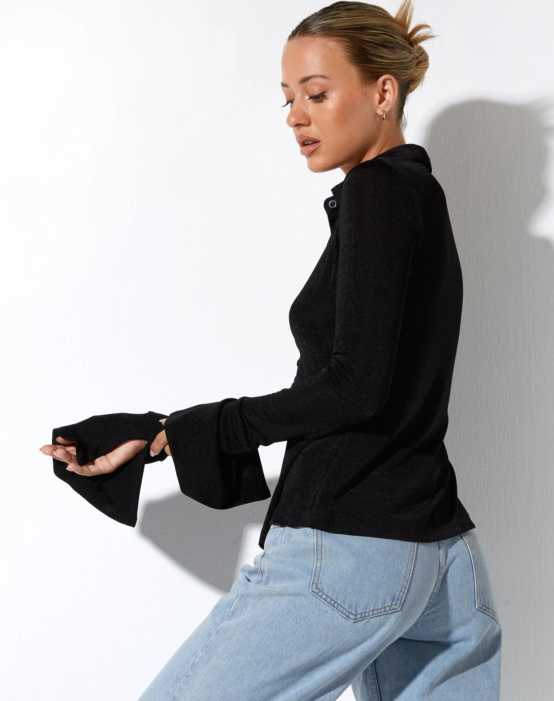 Keani Long Sleeve Shirt in Crepe Black