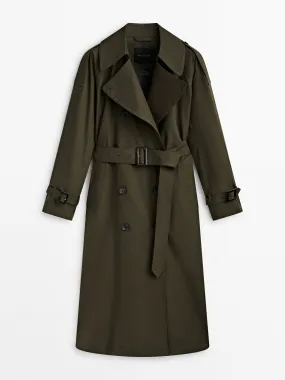 Khaki trench coat with belt