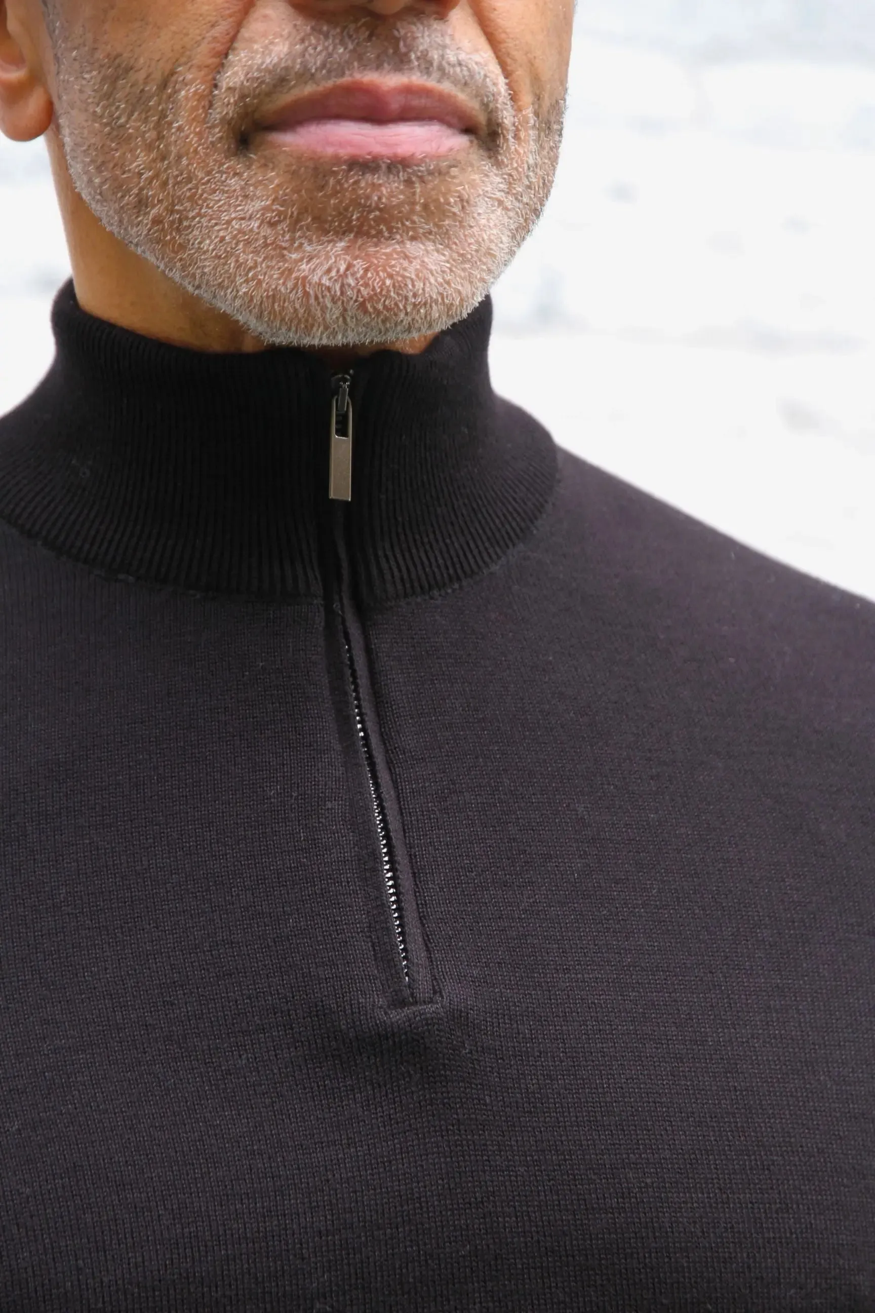 Kingley Knitted Quarter Zip Turtle Neck - Black