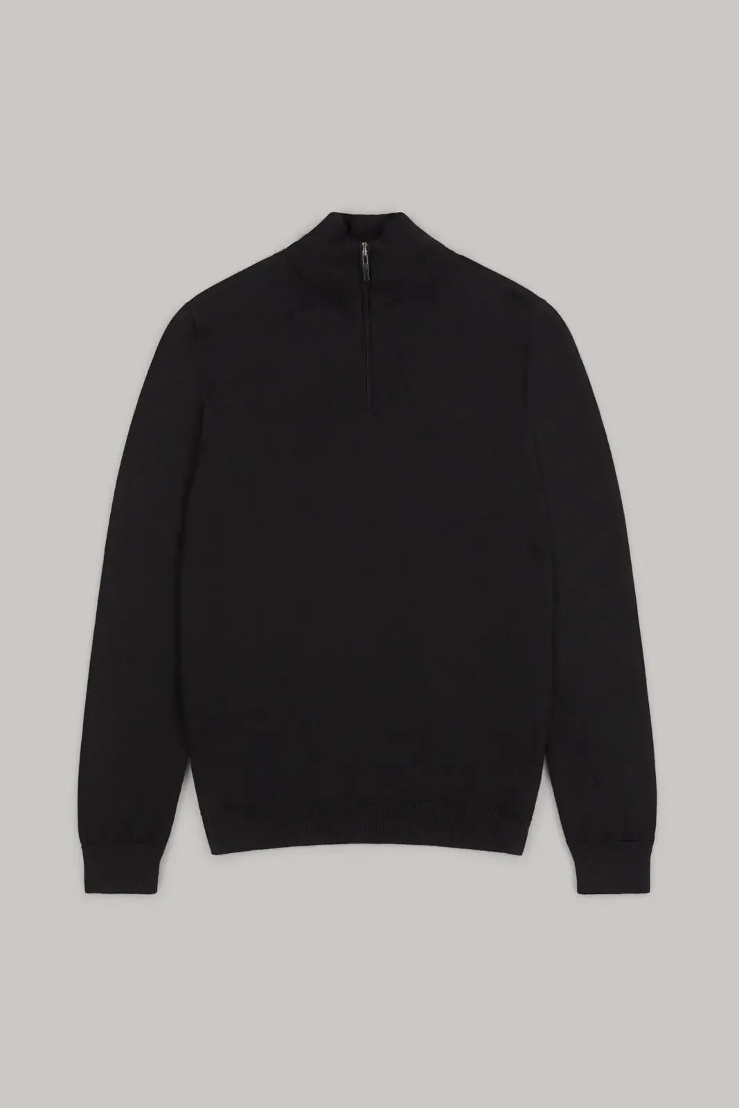 Kingley Knitted Quarter Zip Turtle Neck - Black