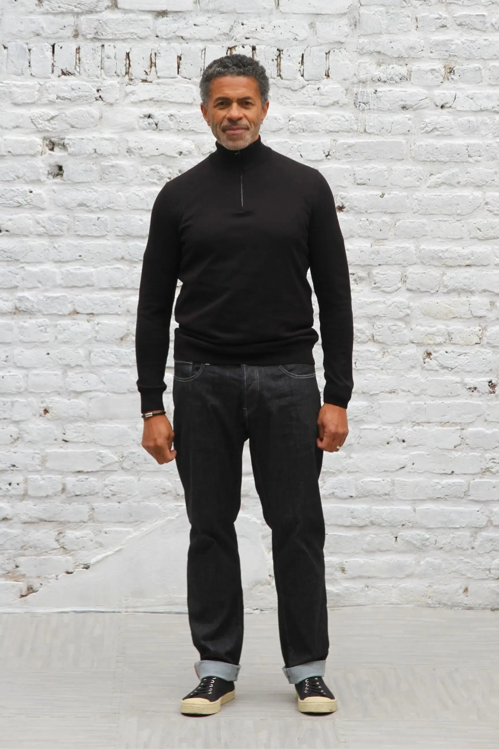 Kingley Knitted Quarter Zip Turtle Neck - Black