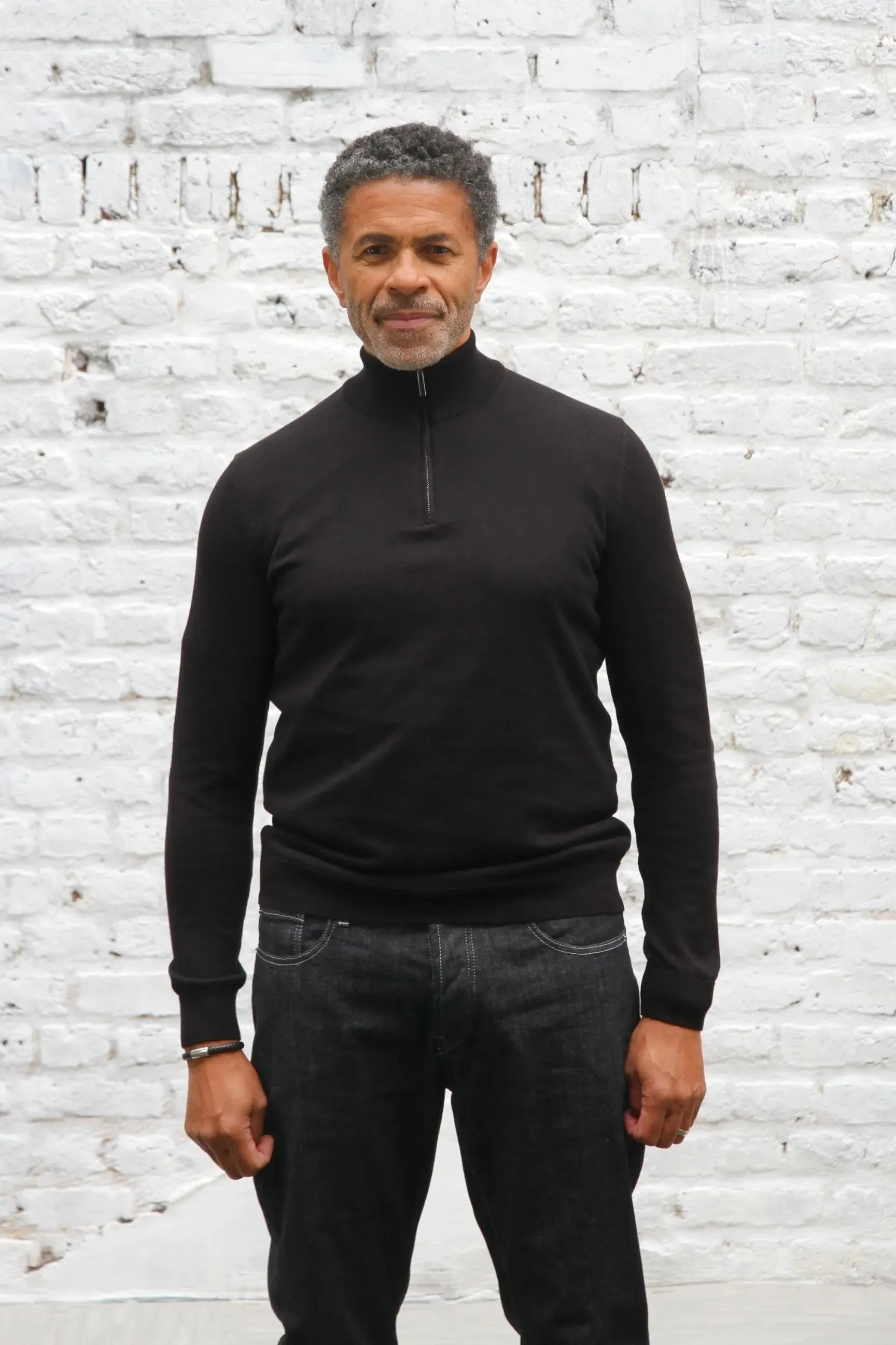 Kingley Knitted Quarter Zip Turtle Neck - Black