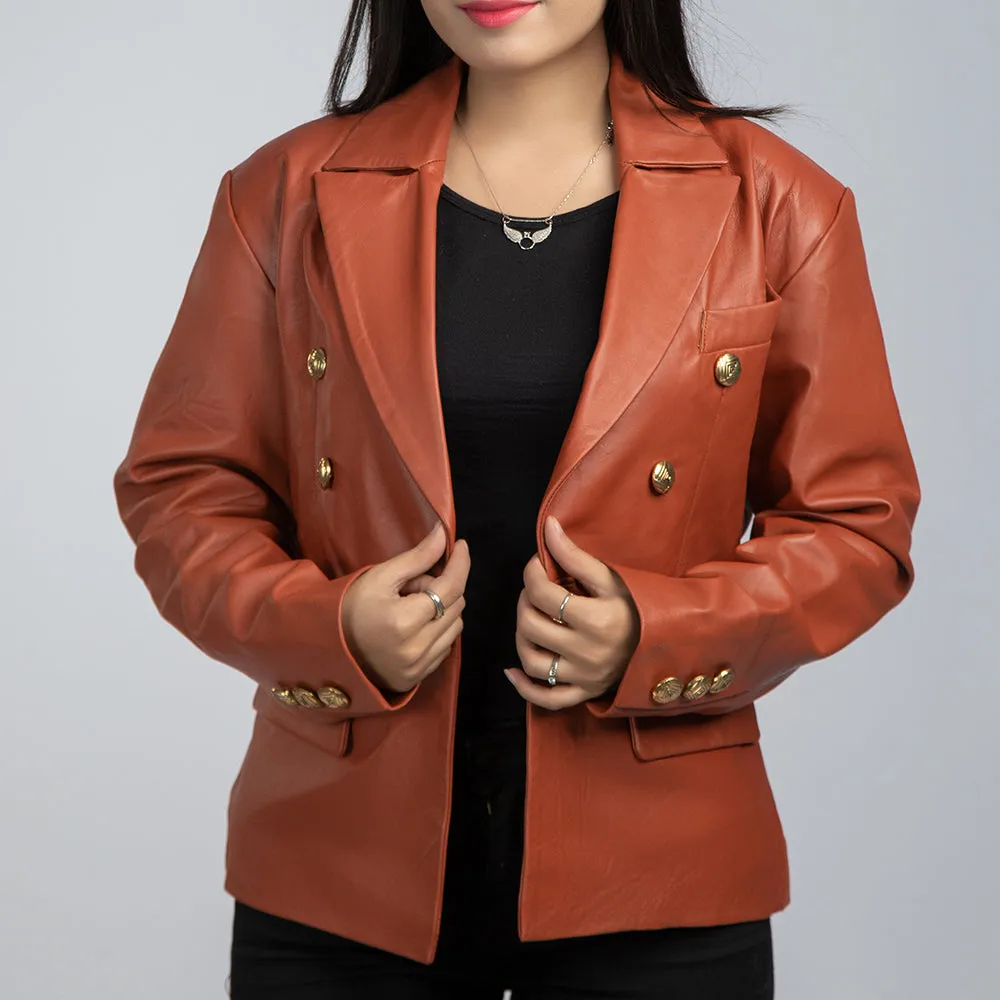 Laila Brown Leather Womens Coat