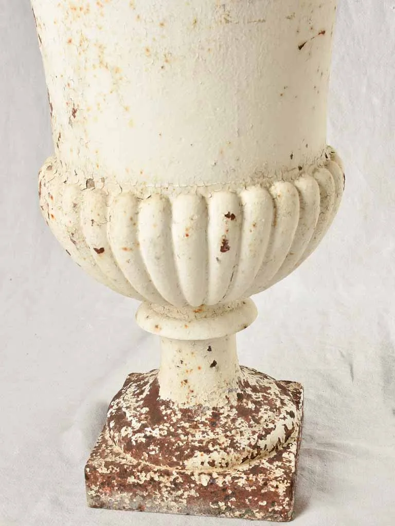 Large pair of cast iron Medici urns with white patina - 29¼"