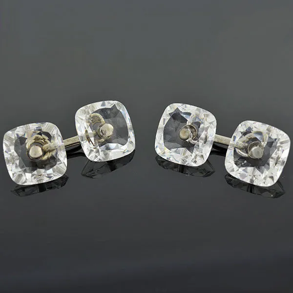 Late Art Deco Silver-Plated Crystal 7-Piece Cufflink Set