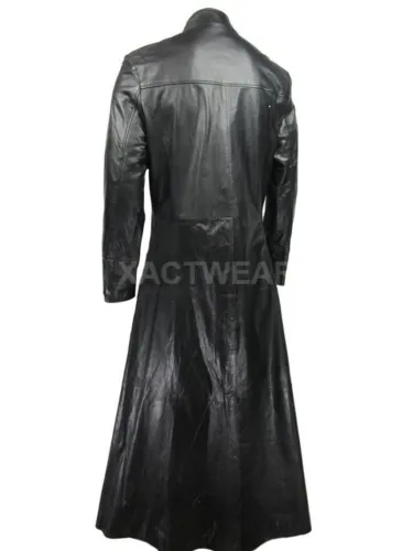 Leather Trench Long Coat Men Winter Outwear Classy Genuine Lambskin Black Jacket