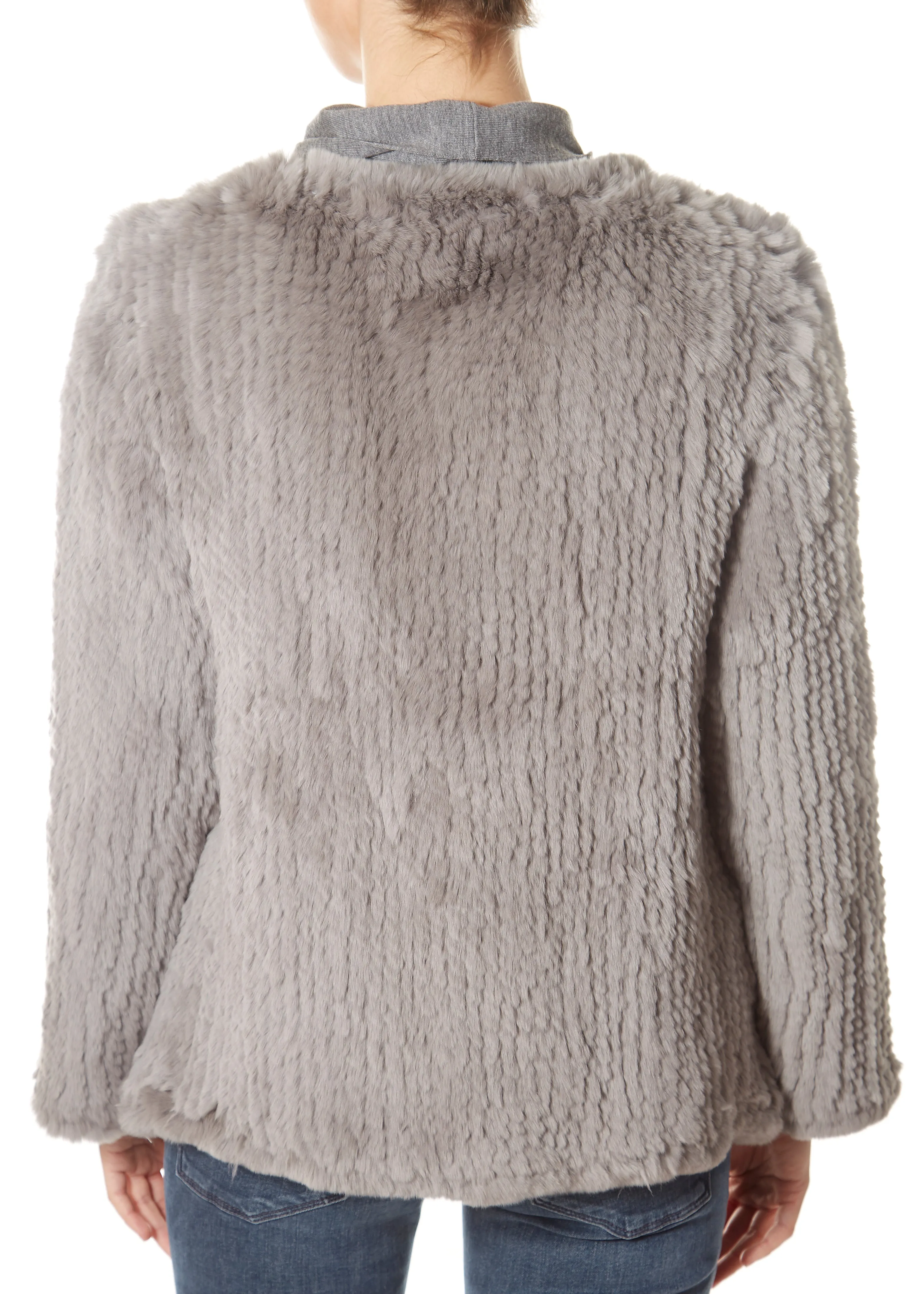 Light Grey Asymmetric Knitted Rex Rabbit Jacket