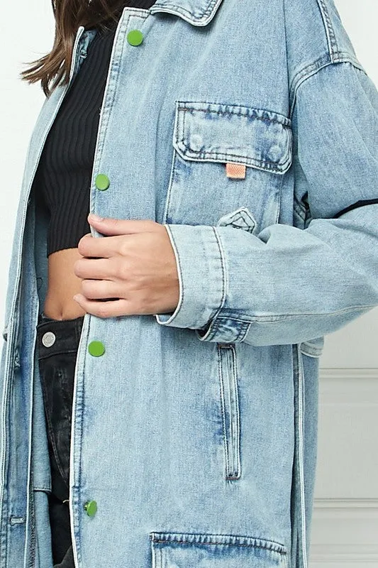 Light Wash Cargo Pocket Light Washed Denim Trench Coat