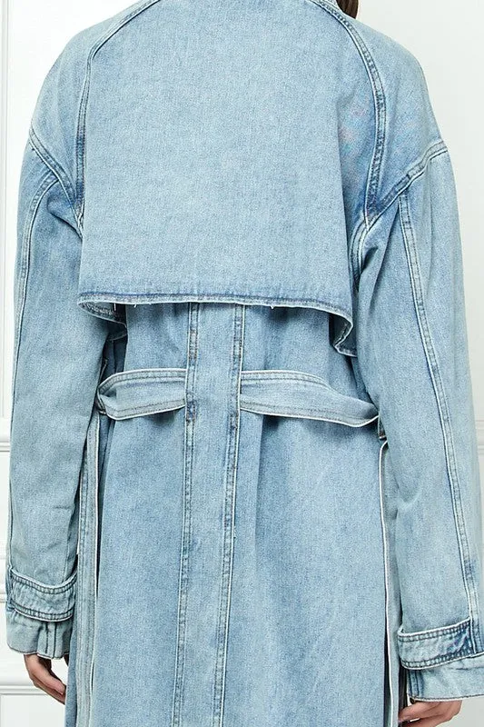 Light Wash Cargo Pocket Light Washed Denim Trench Coat